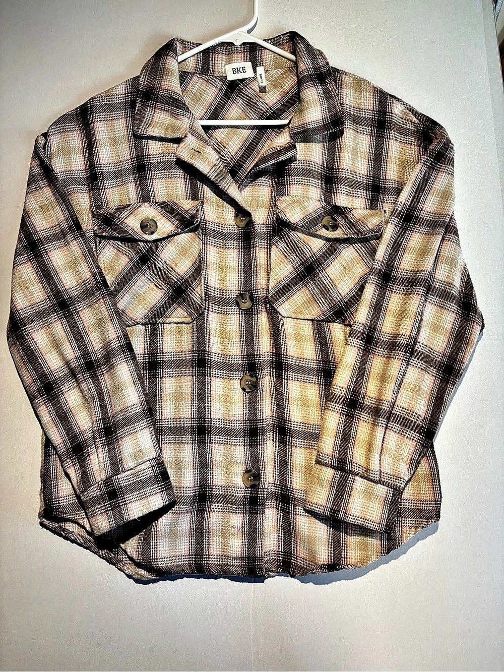 BKE Boyfriend Plaid Flannel Shacket Button Up Jacket